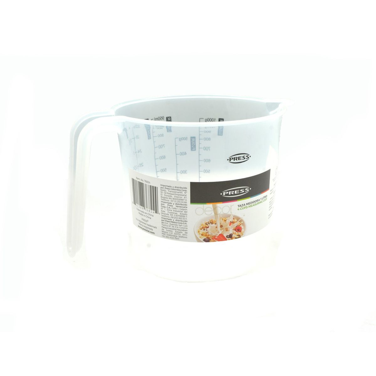 PRESS - Taza Jarra Plastica Medidora 1 Litro 950 ML PRESS 76824 Traslucido