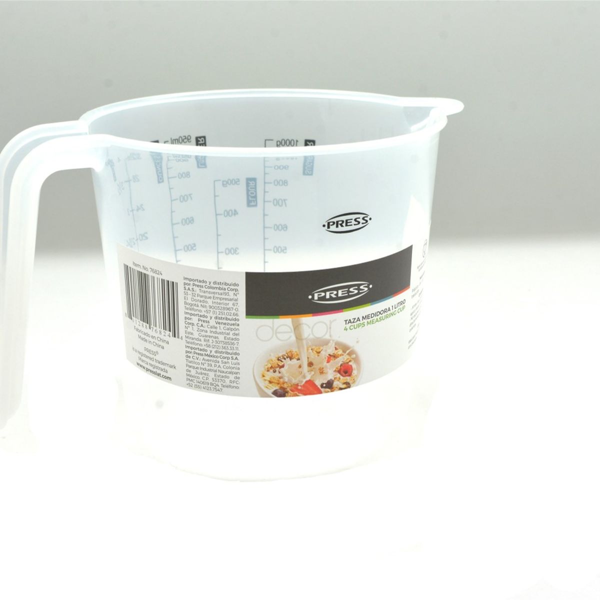 PRESS - Taza Jarra Plastica Medidora 1 Litro 950 ML PRESS 76824 Traslucido