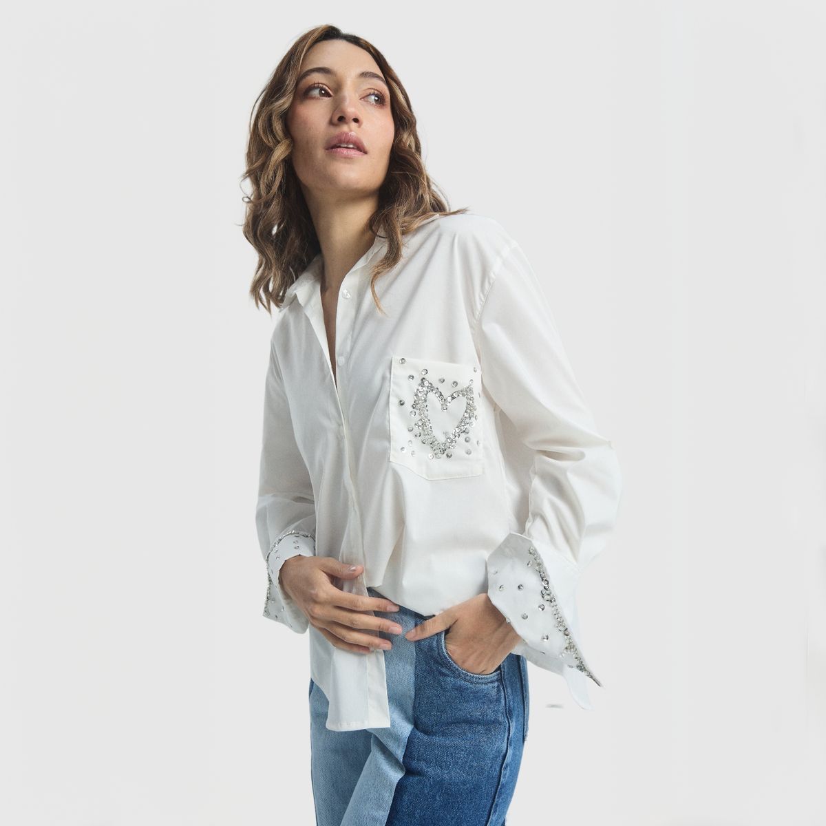 JULIANA SANCHEZ - Camisa Brilla Corazón - Marfil