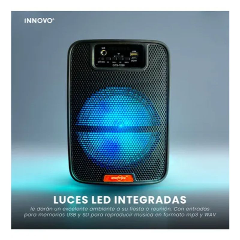 INNOVA - Parlante Cabina 6.5 Pulgadas Con Micrófono Luces Led Recargable 100w