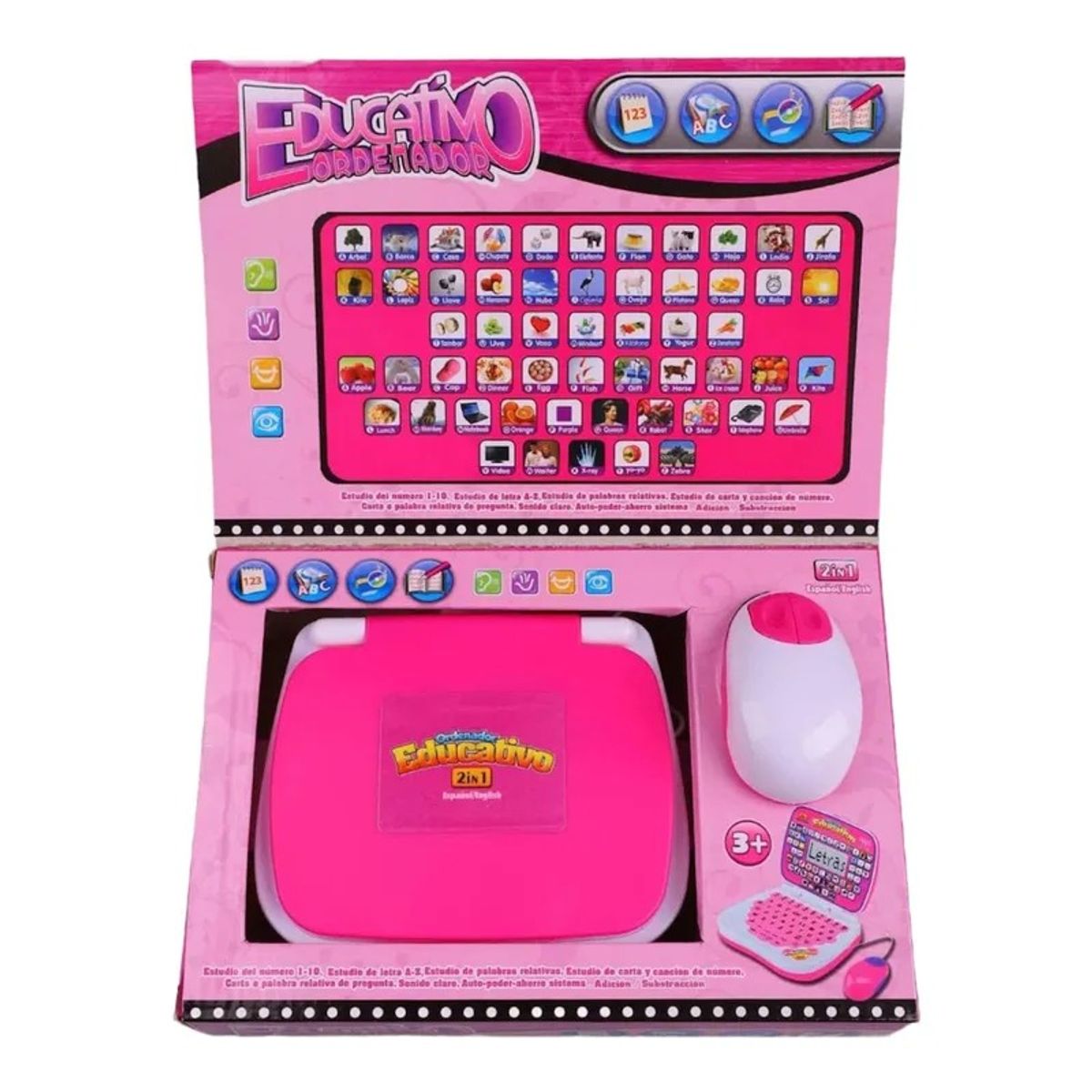 GENERICO - Mini Computadora Educativa 2 en 1 para Niños – Recargable con Mouse