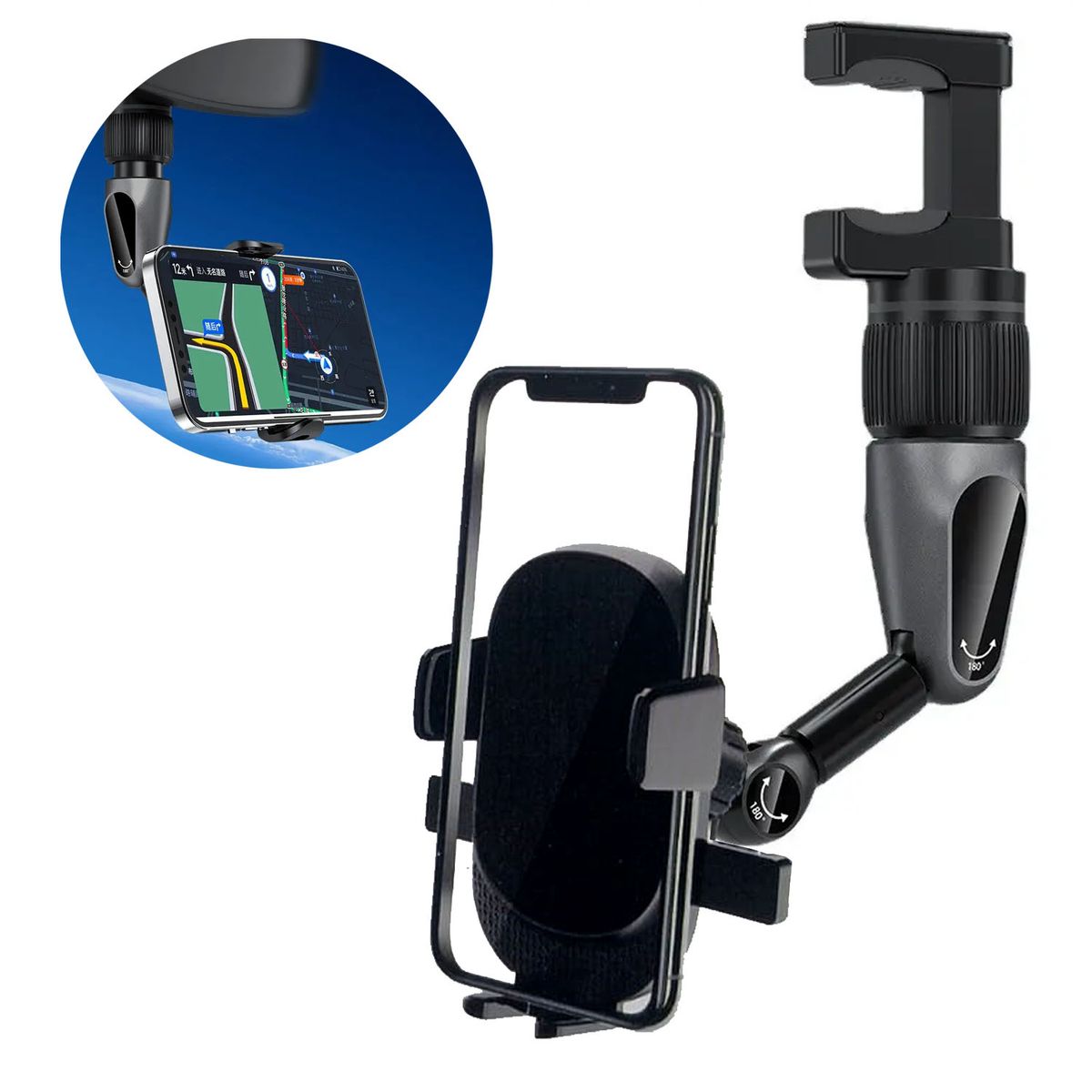 GENERICO - Soporte Holder Celular Espejo Retrovisor Carro 360 Rotación A-802