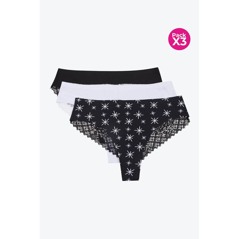 LILI PINK - Panty tipo brasilera en microfibra y encaje paquete x3