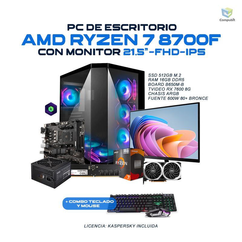 POWER GROUP - Computador GAMER AMD Ryzen 7 8700F RX 7600 8GB 16GB 512GB - Monitor Acer 21.5