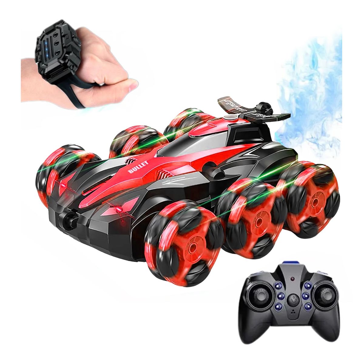 GENERICO - Carro Control Remoto Manilla 6 Llantas Humo Luces Acrobatico
