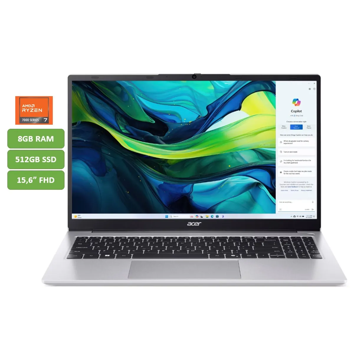 ACER - PORTATIL ACER - RYZEN 7 5700U - 8GB RAM - 512GB SSD - 15,6" - MOD: AL15-41P-R7JP - COMPUTADOR
