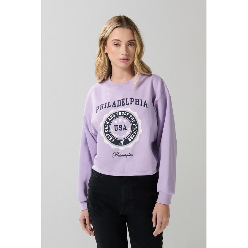 KOAJ - KOAJ Buzo crop top lila college con cuello redondo MUJER