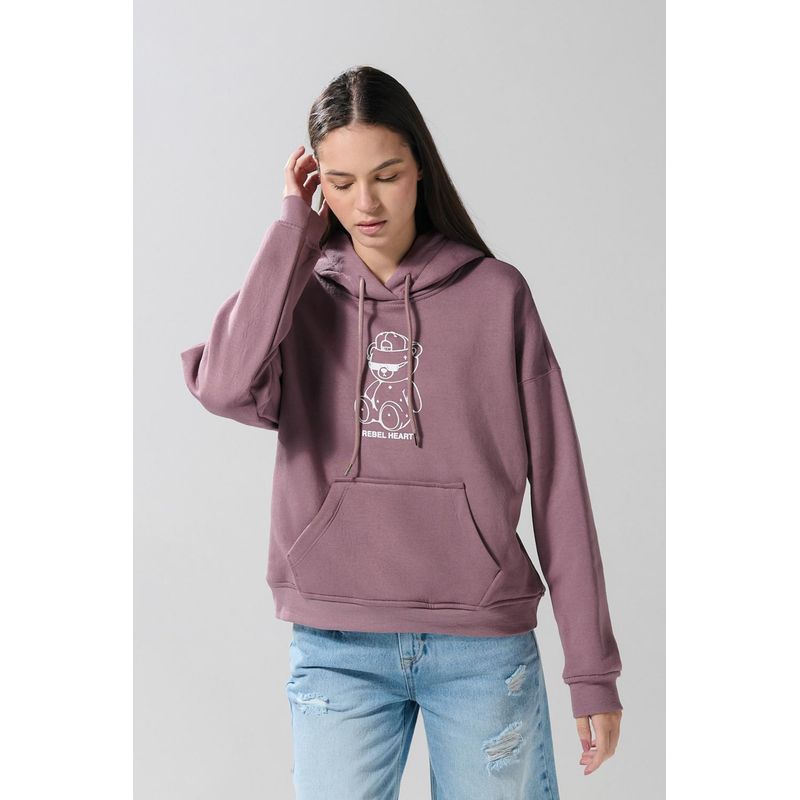 KOAJ - KOAJ Buzo oversize lila con capota y diseño de osito MUJER