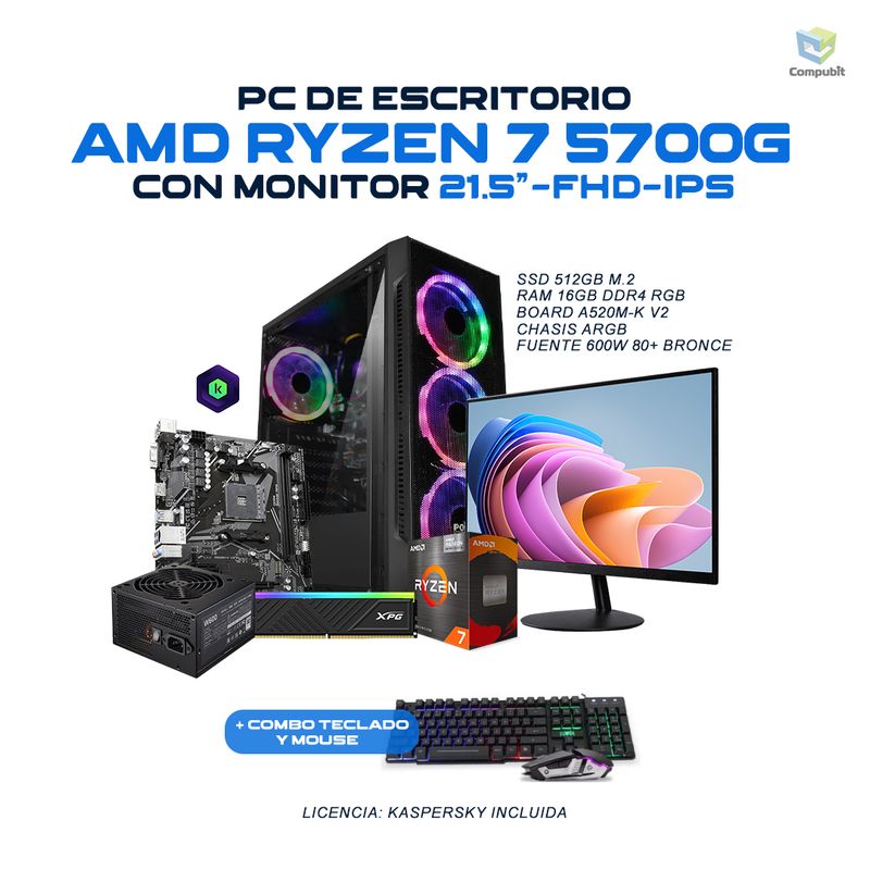 POWER GROUP - Computador GAMER AMD Ryzen 7 5700G 16GB 512GB - Monitor Acer 21.5