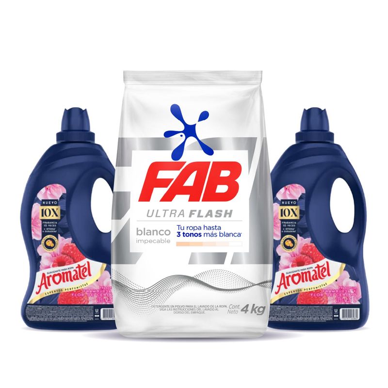 FAB - Detergente FAB ULTRA BLANCO 4kg + Aromatel Frambuesa 5L