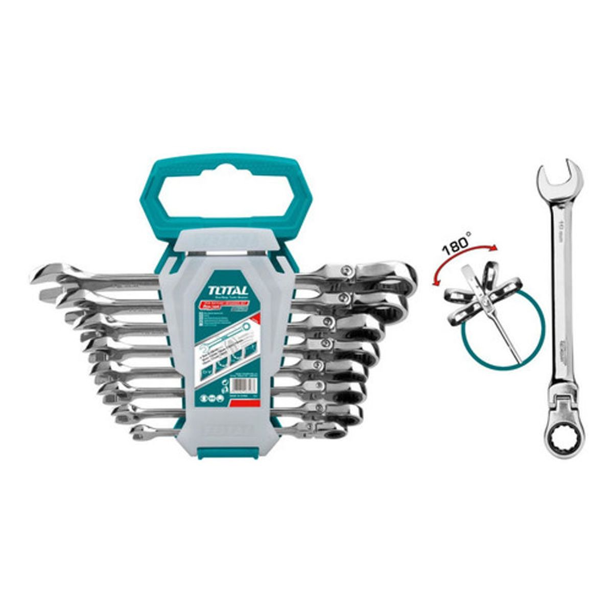 TOTAL - Llave Mixta con rache flexible 8 - 19 mm juego x 8 pzs super select total