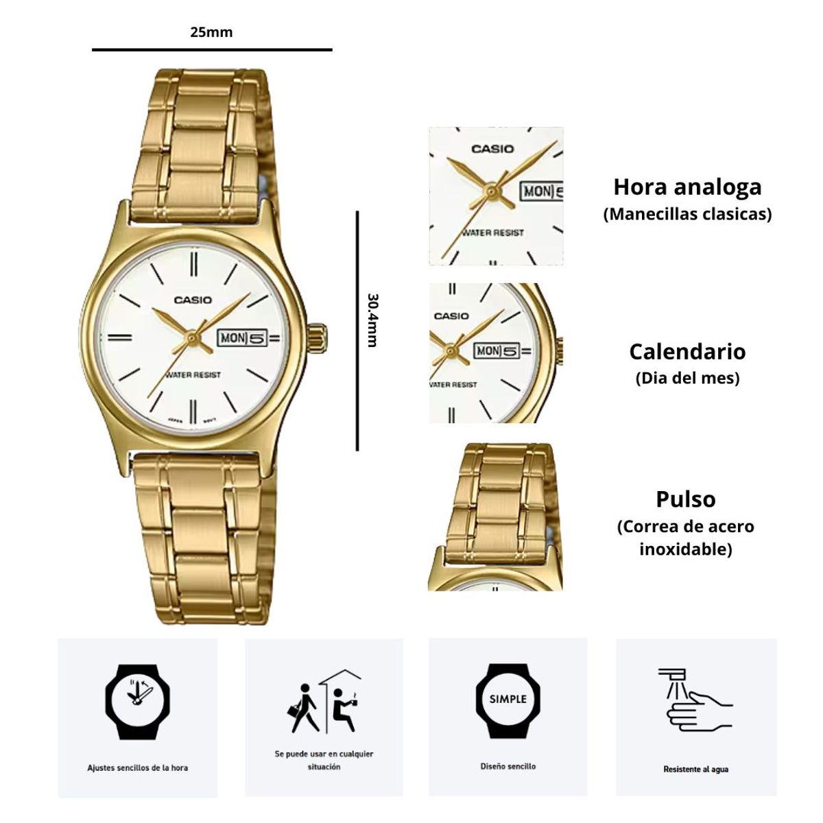 CASIO - Reloj Mujer Casio Modelo LTP-V006G-7B Diseño Elegante
