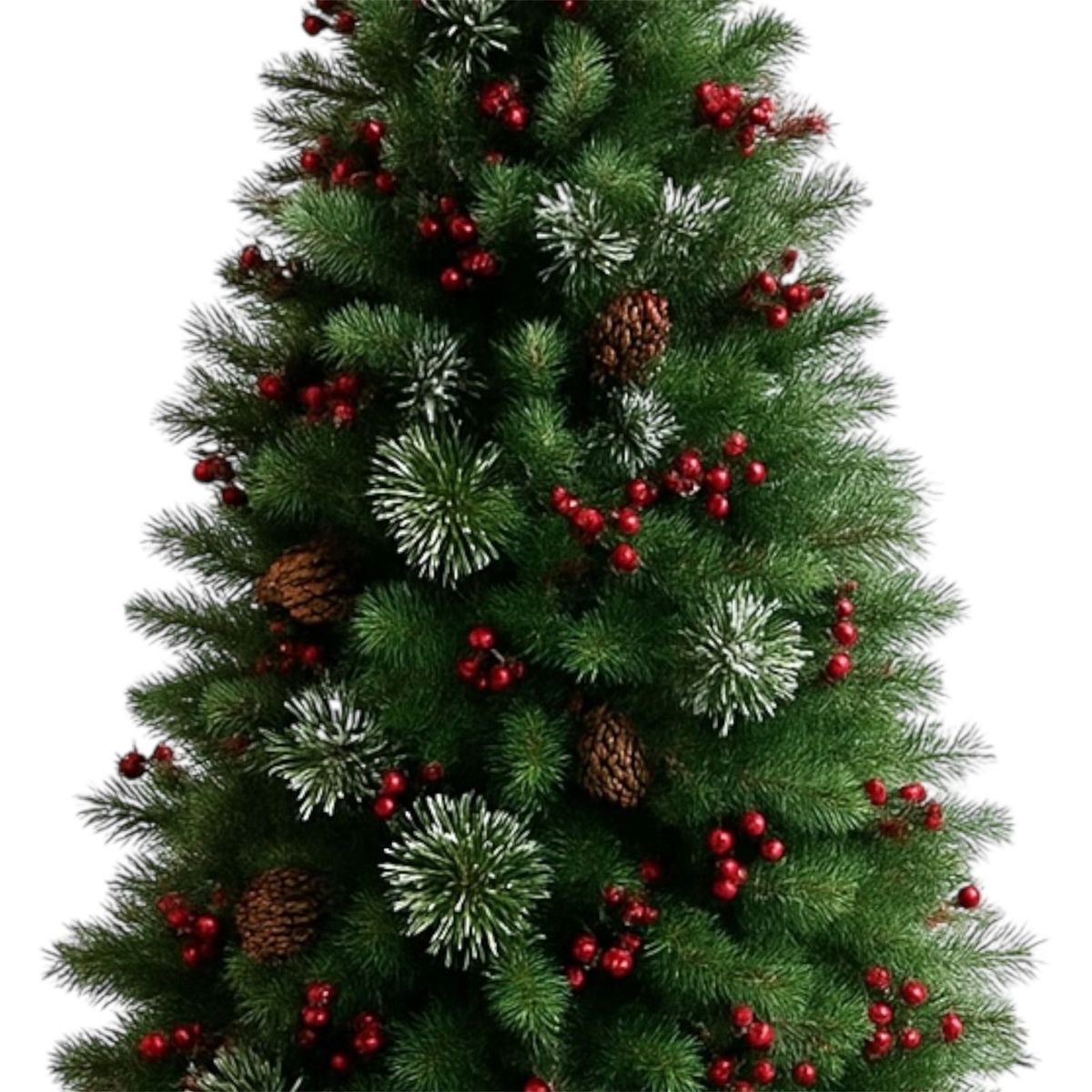 EVERGREEN - Árbol navidad Decorado con piñas y cerezas de 210 cm 1400 Ramas