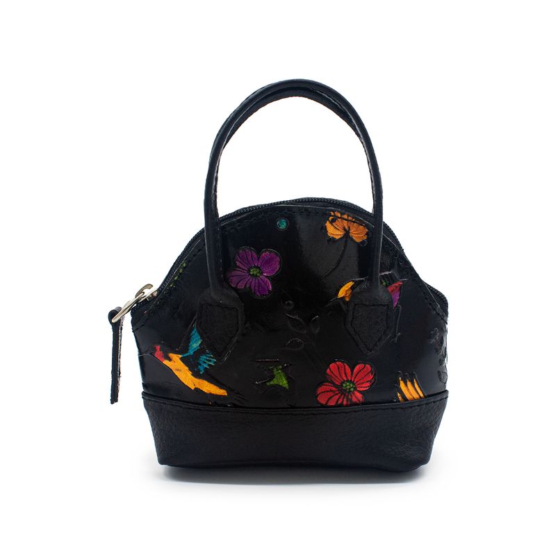 MACOLY - Monedero cuero tala azul manija Pajaros