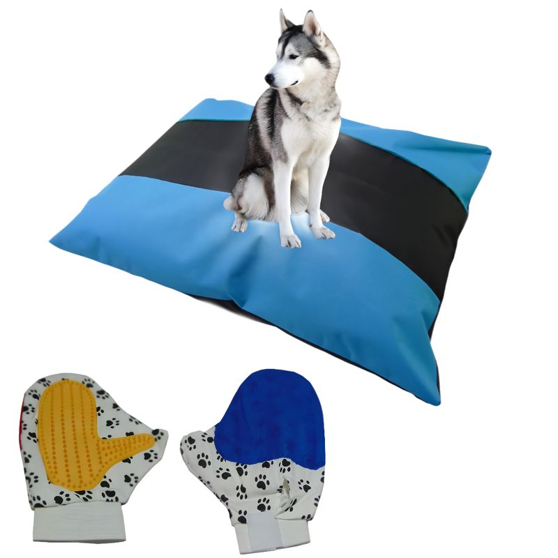HALLY PET - Colchon Bicolor Lavable Mas Guante Celeste