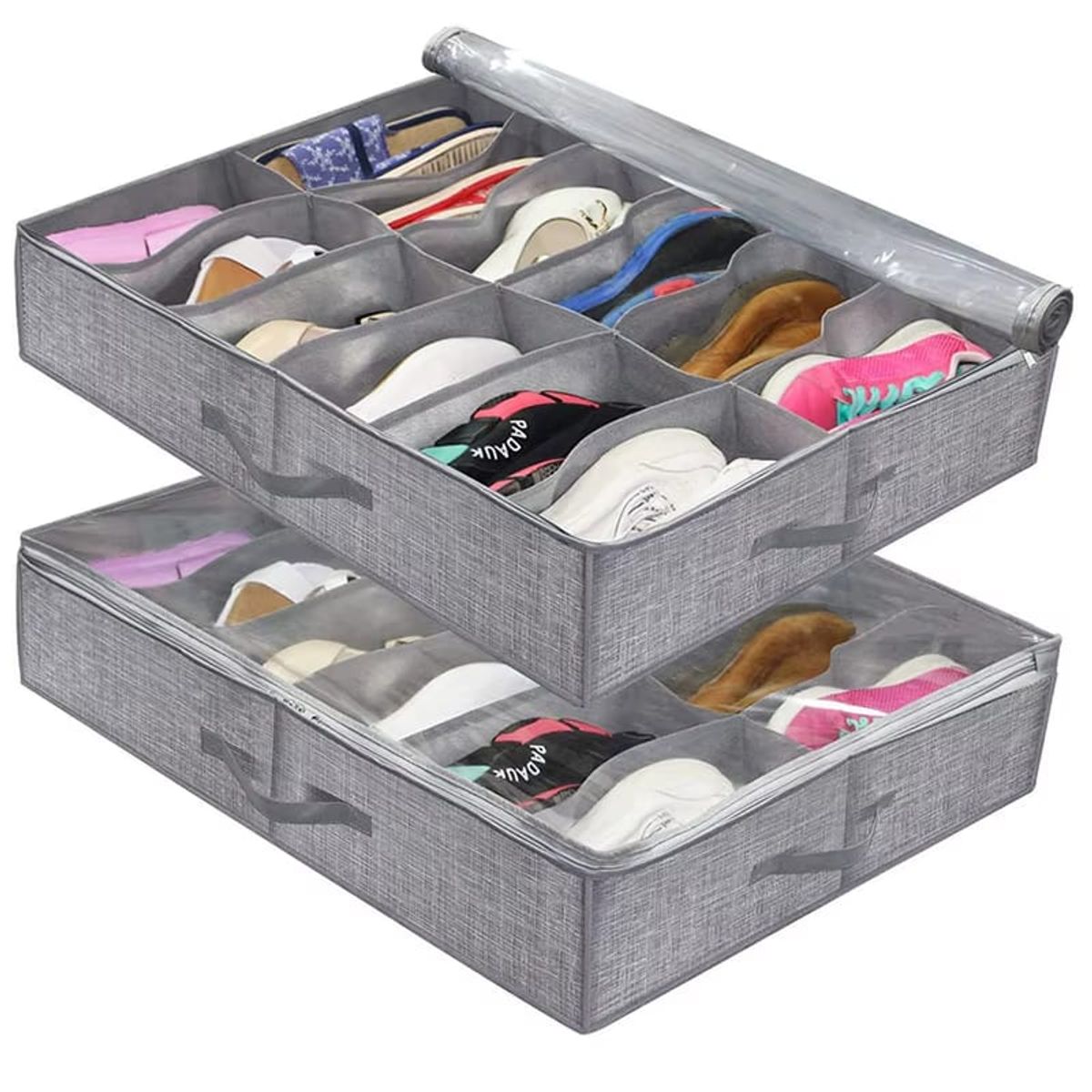 GENERICO - Organizador Zapatos Almacenamiento Bajo Cama X2 Piezas Gris 24 Pares
