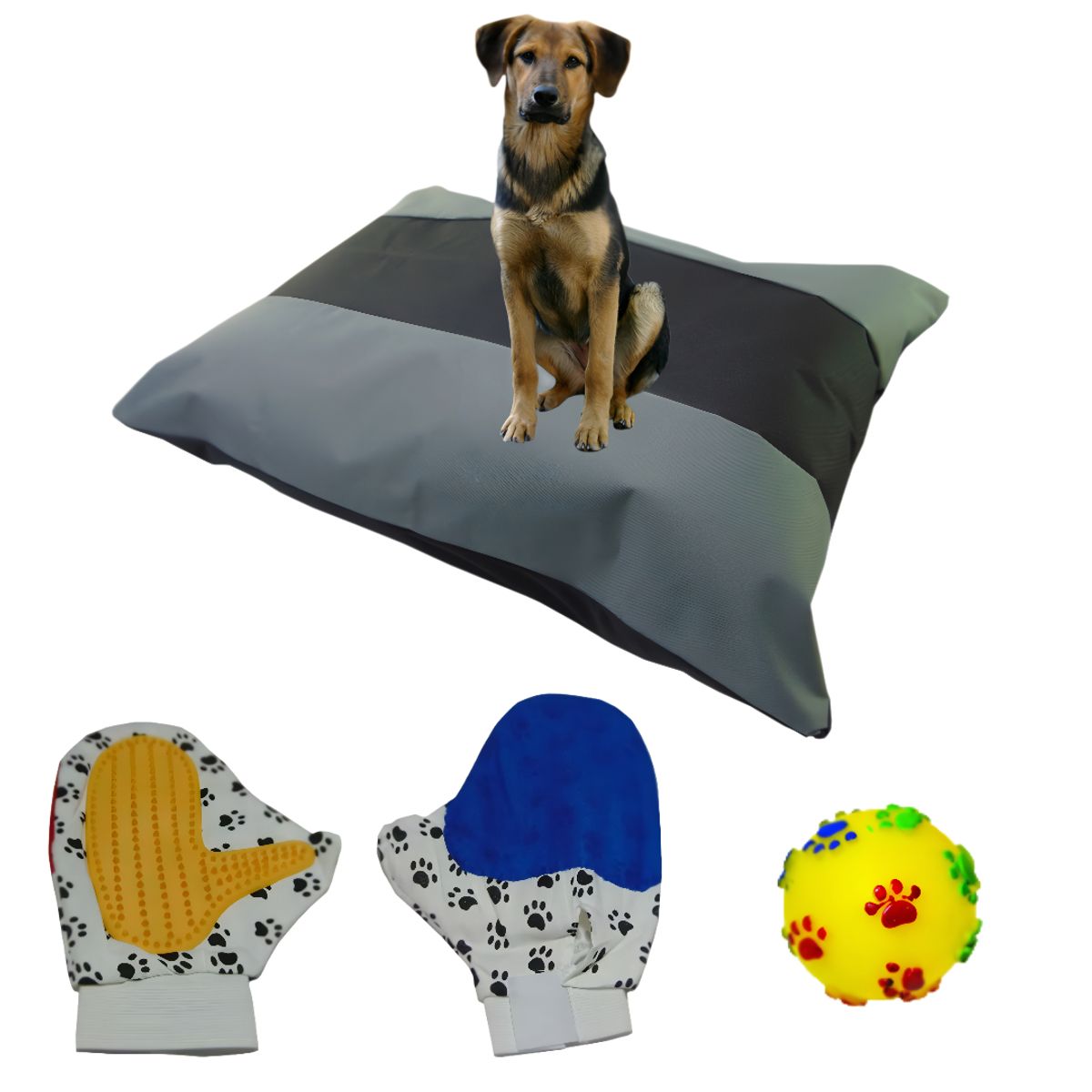 HALLY PET - Colchon Bicolor Mas Guante Mas Juguete Gris