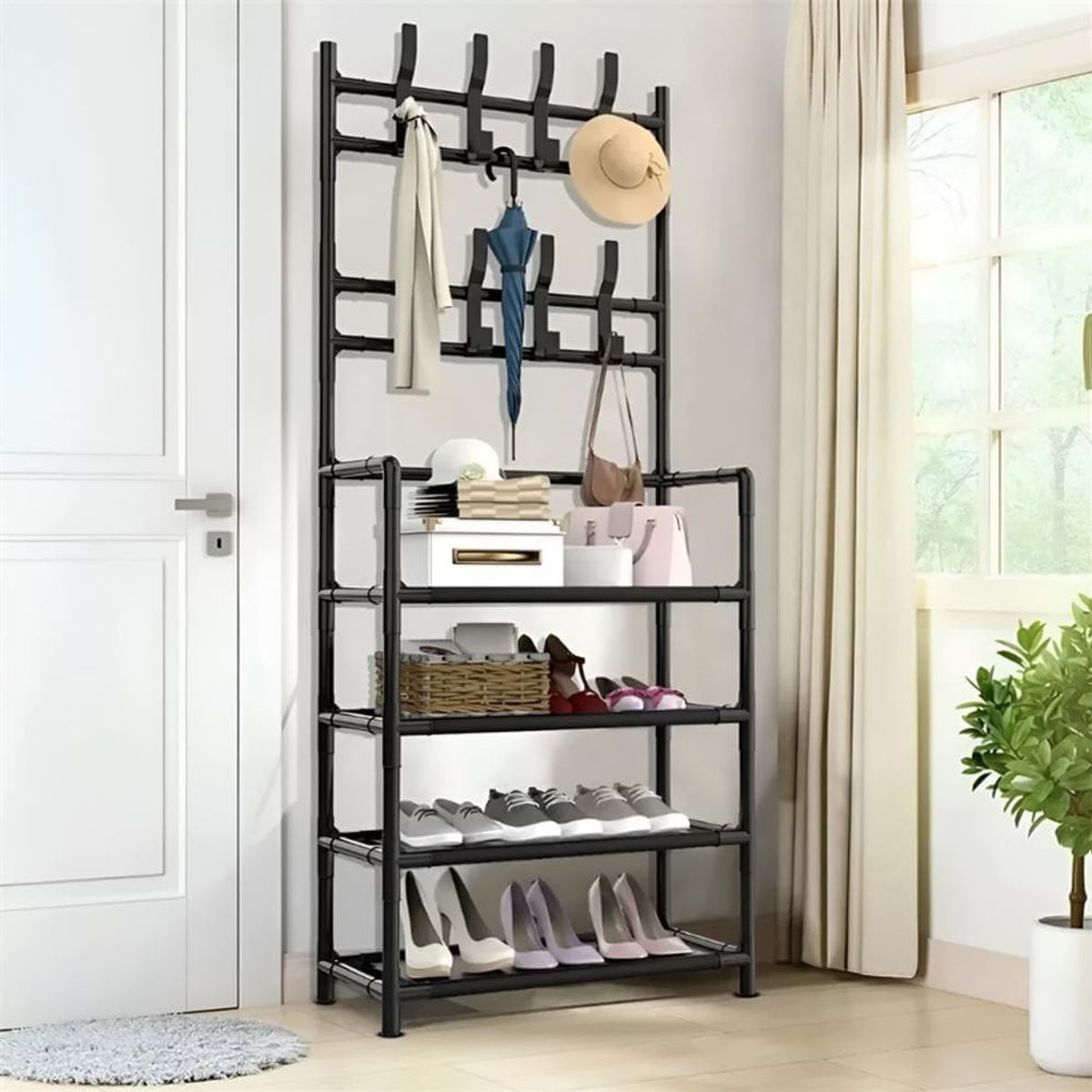 CLEAR - Perchero Multifuncional Con Zapatero 5 Niveles