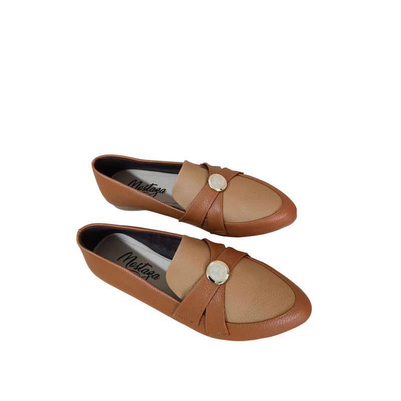 GENERICO - Mocasines Caramelo Suave Con Botón Oro Y Beige