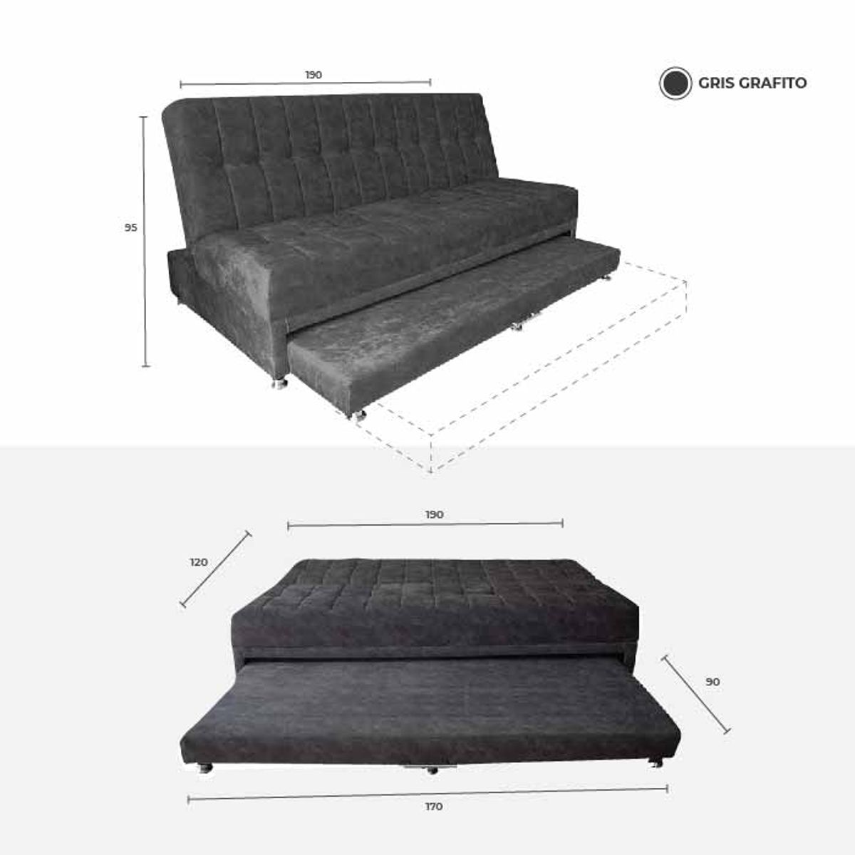 GENERICO - Sofa cama  tarima Gregor, Tela Gris Grafito
