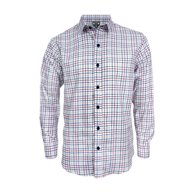 SON DOS - Camisa Leñadora Blanca A Cuadros Rojos Y Azules Slim Hombre