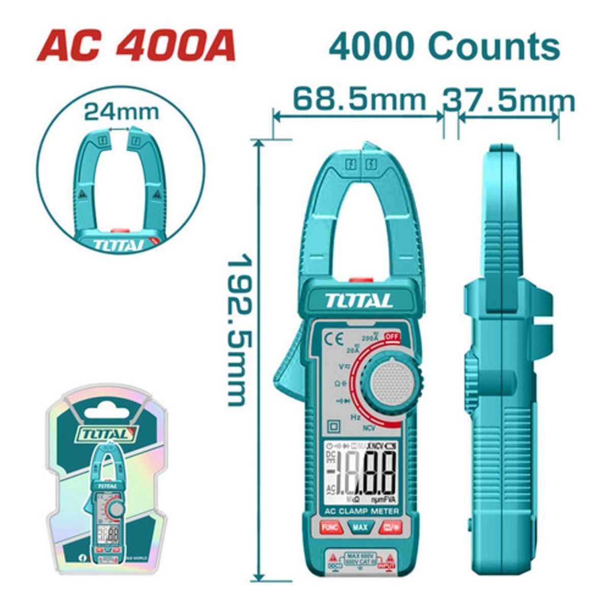 TOTAL - Pinza Voltiamperimetrica 400v Digital Industrial Total