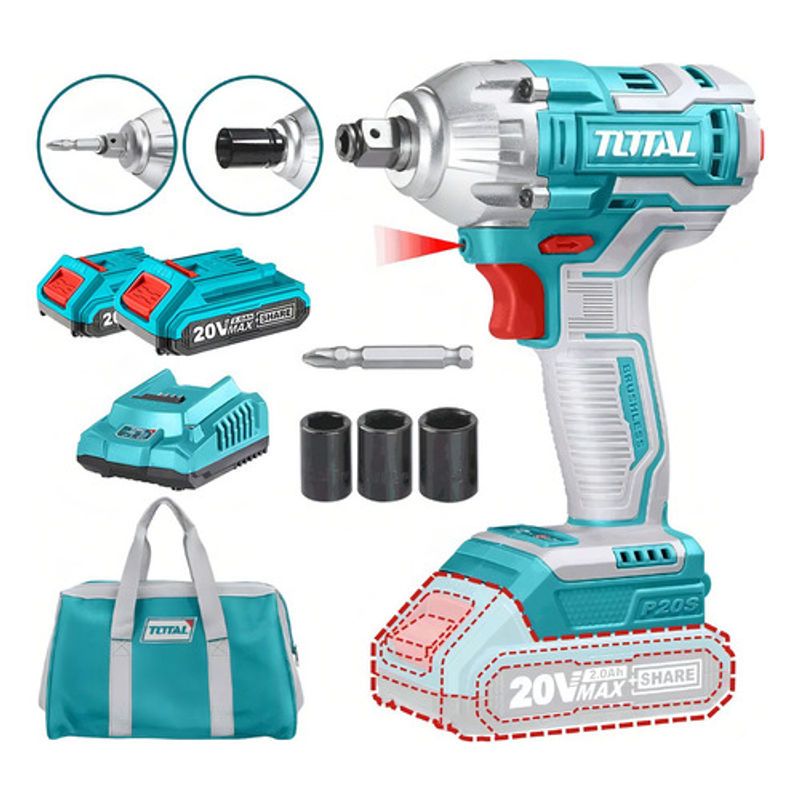 TOTAL - Atornillador Y Llave De Impacto inalambrica + 2 bat + maletin total