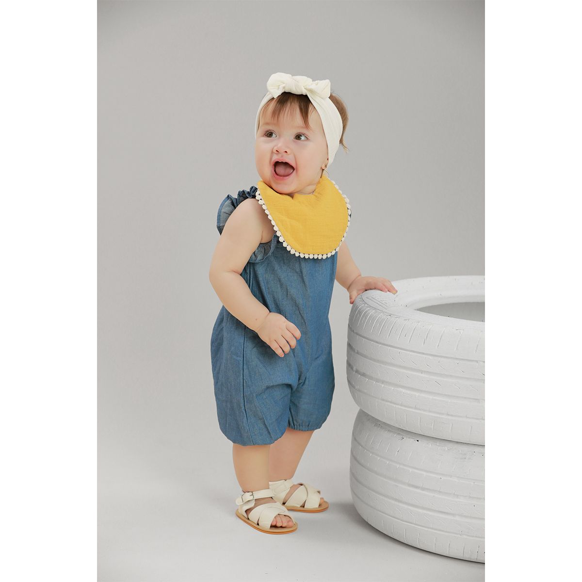 BABY SAMUU - Enterizo Volantes Denim Luna