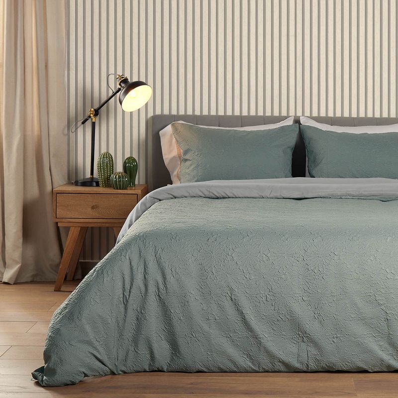 DISTRIHOGAR - Cover Duvet - Funda Plumón Microfibra Artticus Flor Verde Queen