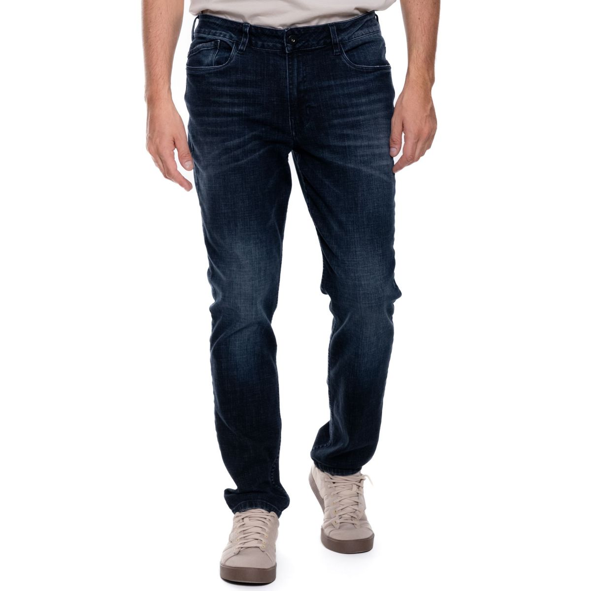 COLOR BLUE - Fremont/Regular Fit Jeans Tono Oscuro Con Desgastes