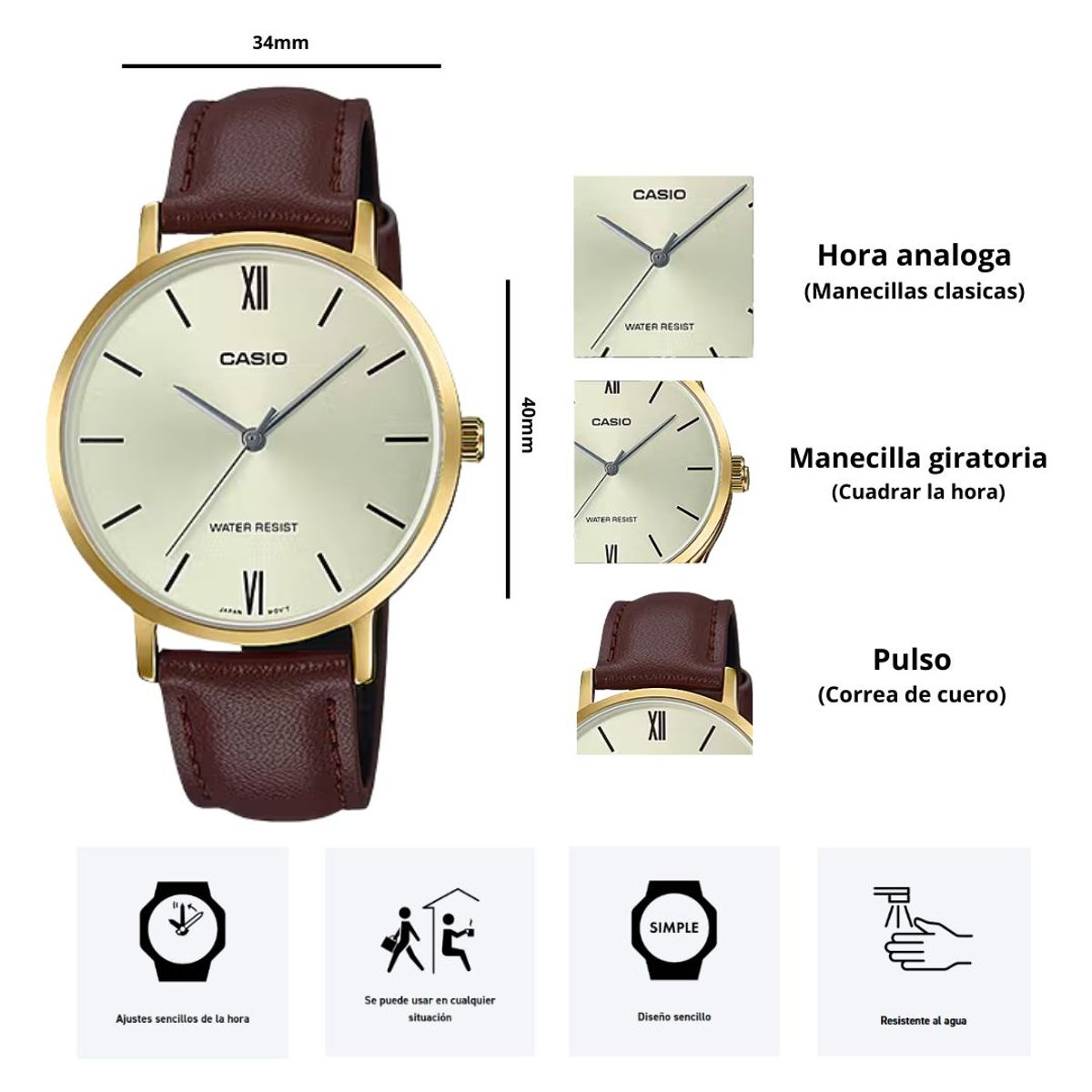 CASIO - Reloj Casio Modelo LTP-VT01GL-9B Diseño Elegante