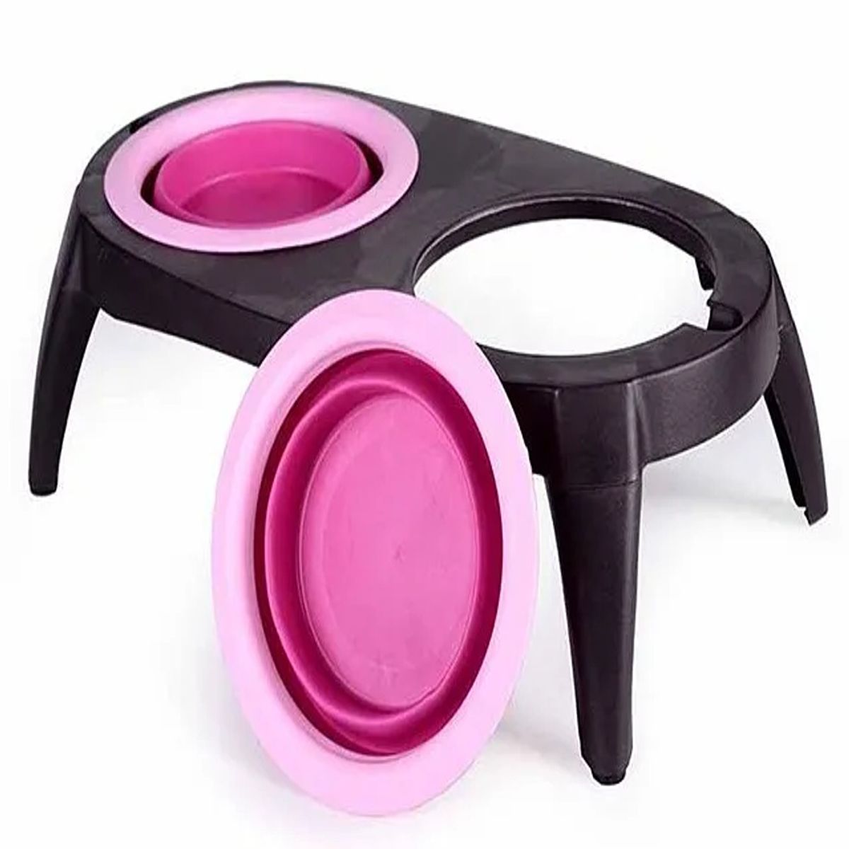 GENERICO - Comedero Elevado en Silicona Rosado para Mascotas