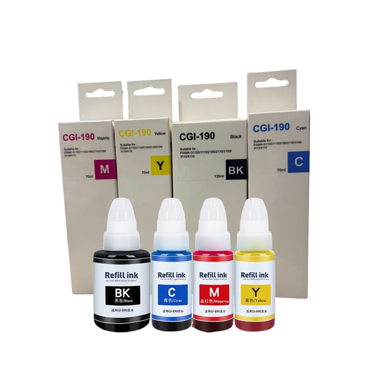 GENERICO - Kit 4 Tintas Gi-190 Para Canon G2100 G3100 G4100 G2110