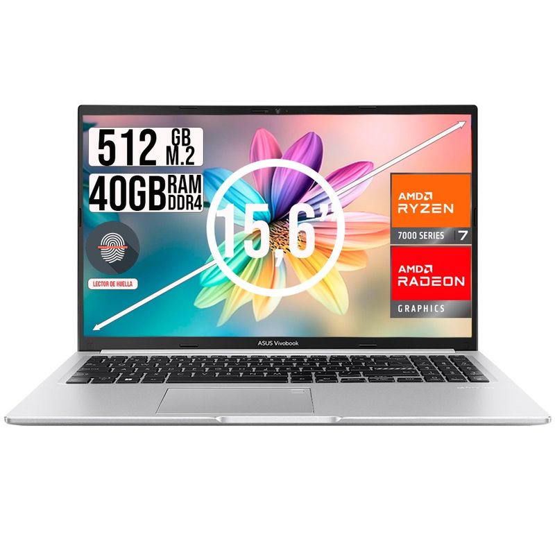 ASUS - PORTATIL ASUS AMD RYZEN 7-7730U SSD 512GB RAM 40GB 15,6 FHD