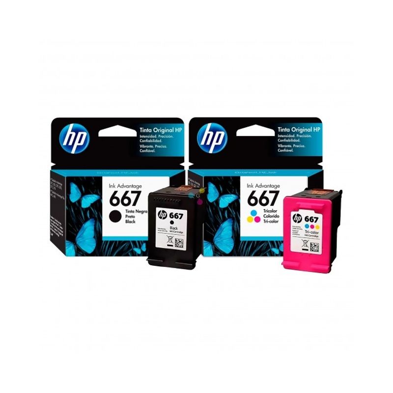 HP - Combo Cartucho de Tinta HP 667 Negra y 667 Tricolor Original