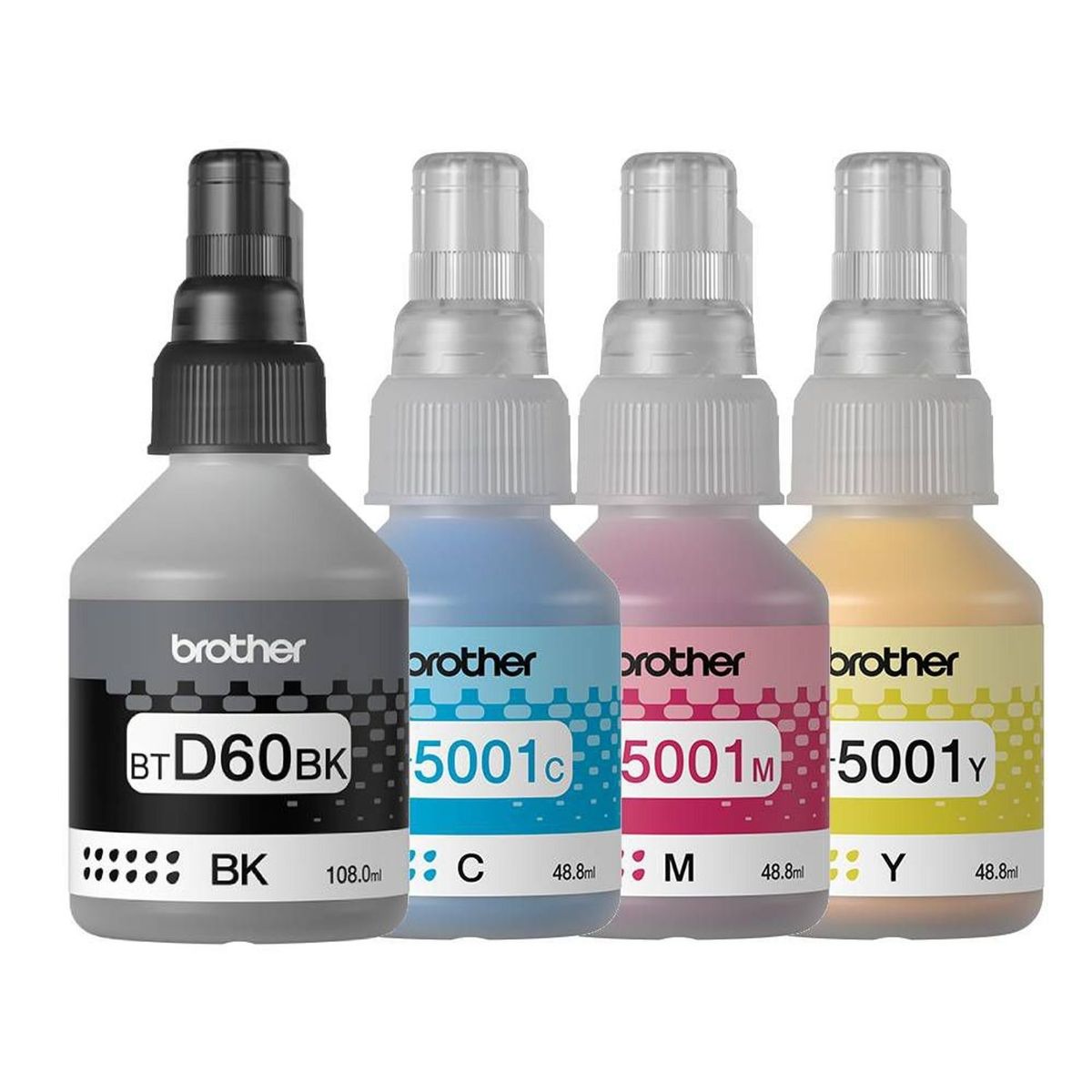 BROTHER - 4 Botellas de Tinta BROTHER BTD60BK Negro y colores BT5001 Originales