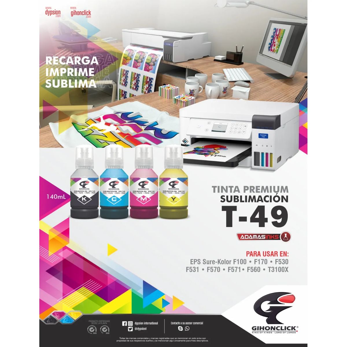GENERICO - 4 Tintas Genericas T49 Para Impre Epson F170 F530 T3100