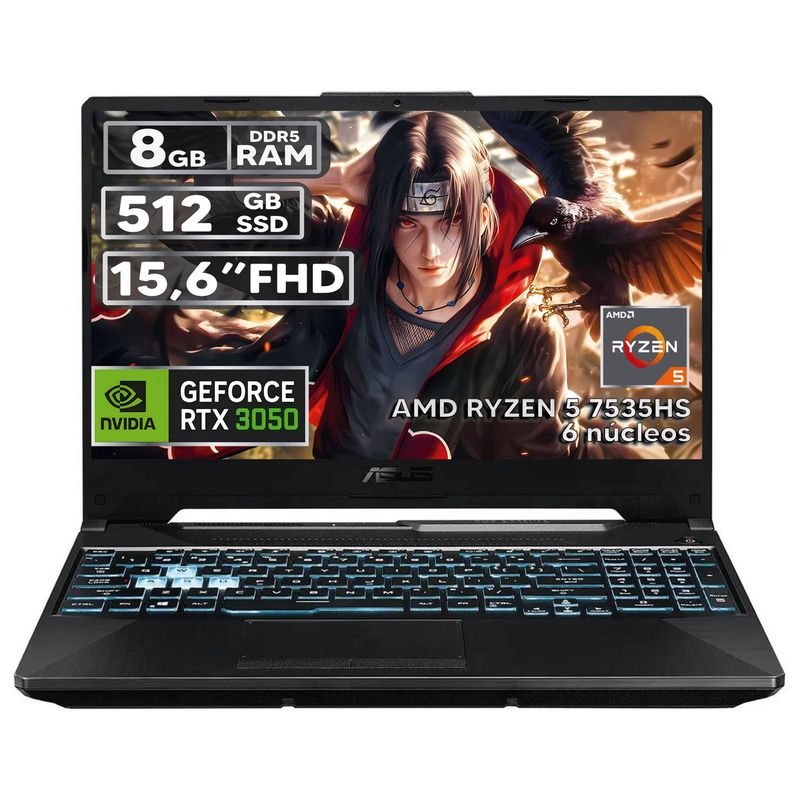 ASUS - PORTÁTIL GAMER ASUS RYZEN 5 7535HS 8GB RAM 512GB SSD RTX 3050 4GB 15,6 FHD BLACK