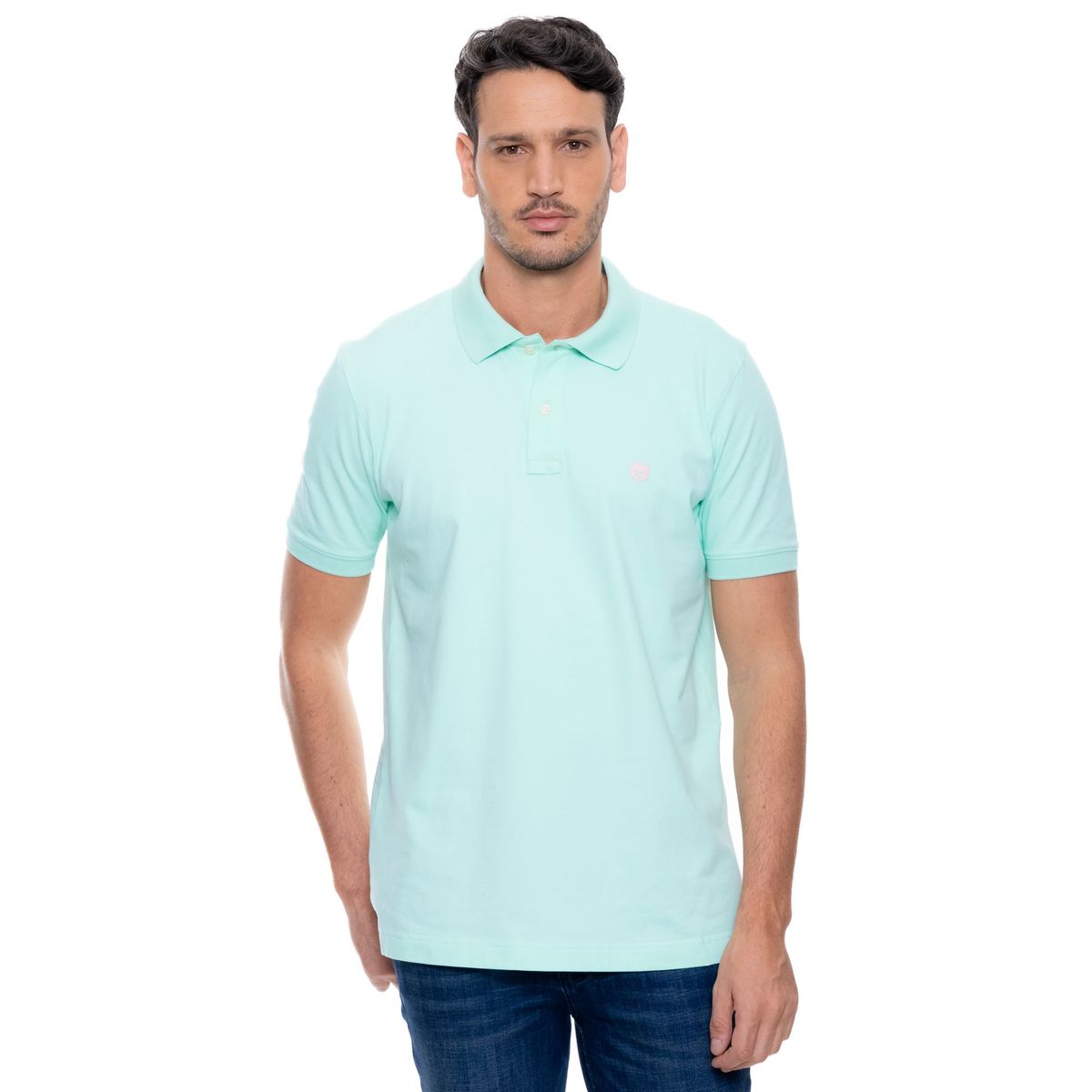 COLOR BLUE - Polo Unicolor Logo Estampado,