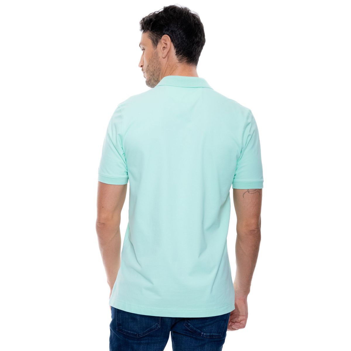 COLOR BLUE - Polo Unicolor Logo Estampado,