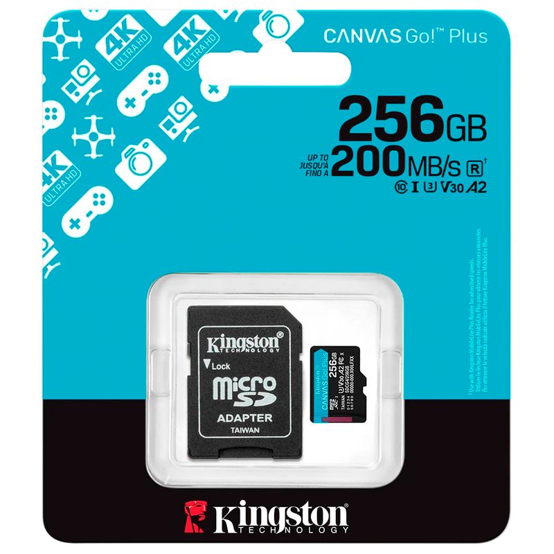 KINGSTON - Memoria Micro SD Kingston 256GB Canvas Go Plus V30 A2