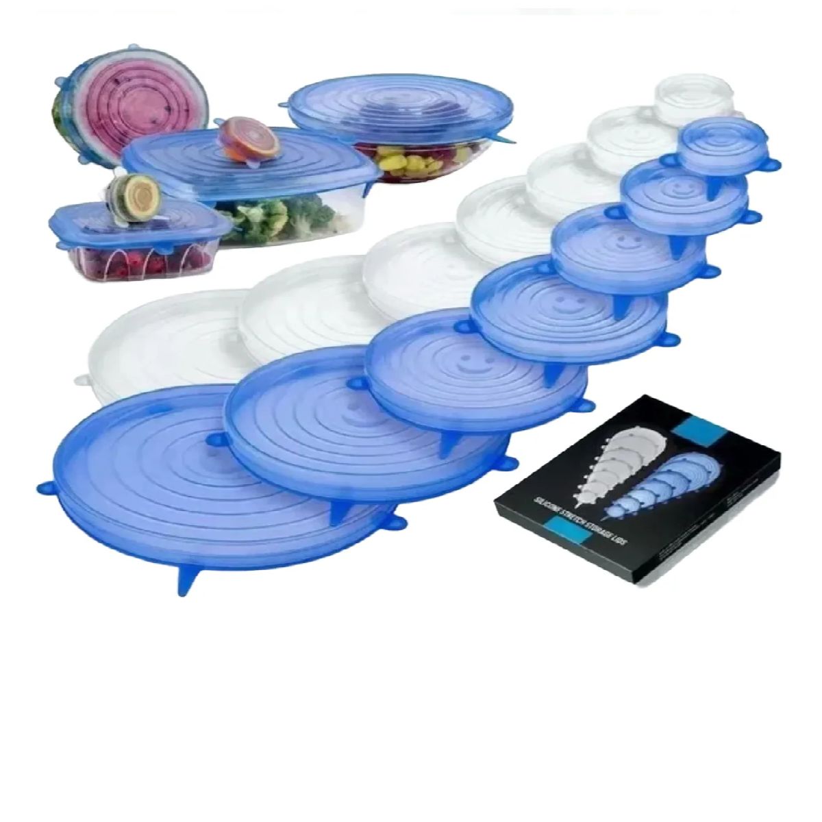 SKY - Tapa Hermética Silicona Grado Alimentario Juego 6 Unidades Ajustable Ahorrador Alimentos 2025 SKY