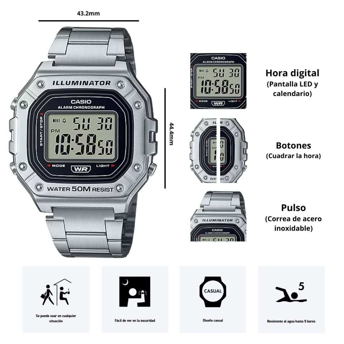 CASIO - Reloj Casio Modelo W-218HD-1A Diseño Casual