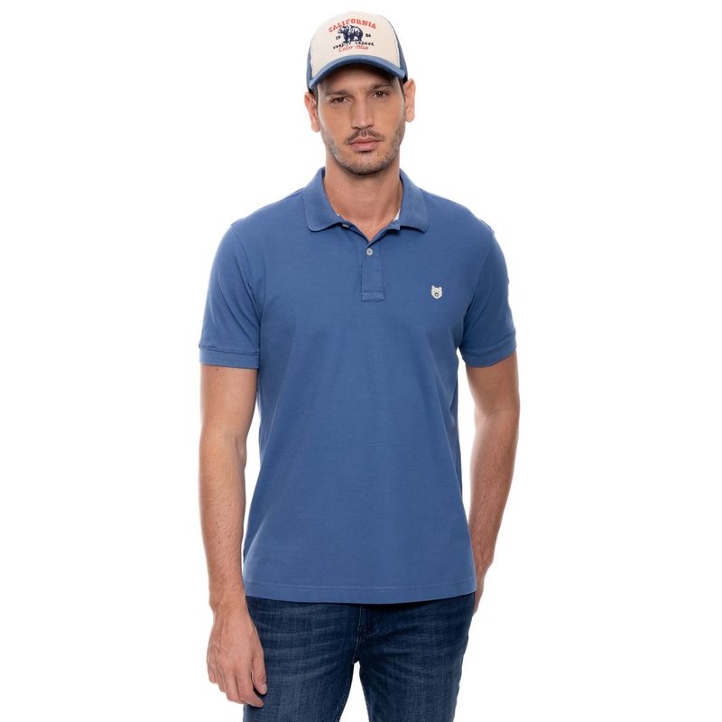 COLOR BLUE - Polo Unicolor Logo Estampado