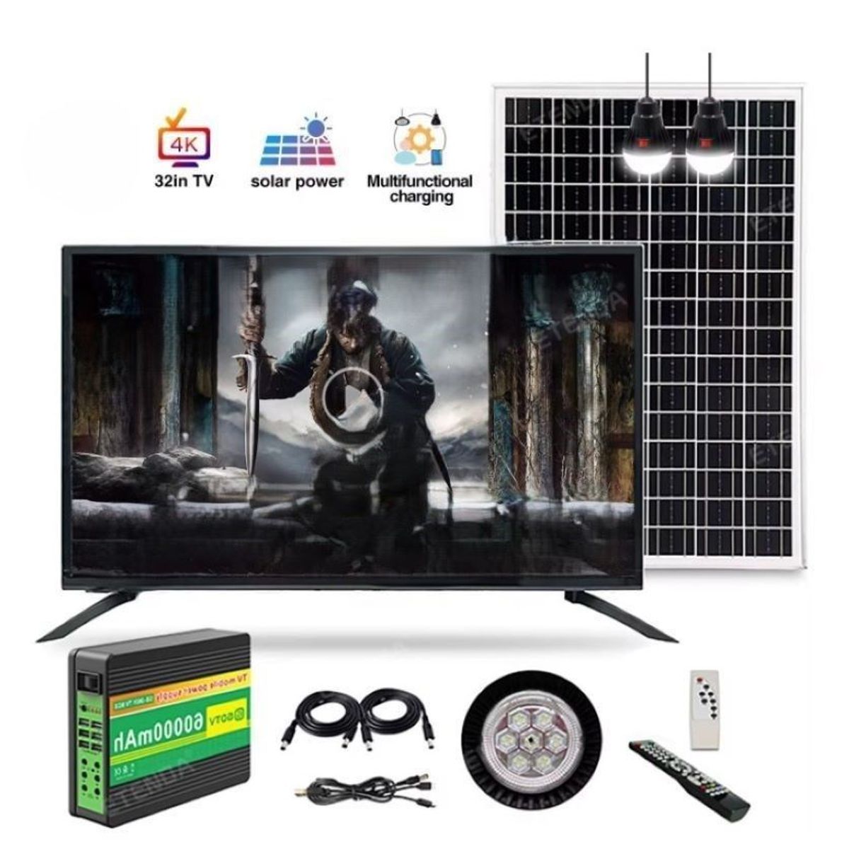 ZHOPI CO - Televisor Solar 32 Pulgadas Con Batería 60000mah Con Panel