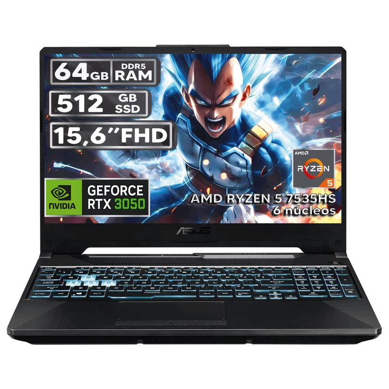 ASUS - PORTÁTIL GAMER ASUS RYZEN 5 7535HS 64GB RAM 512GB SSD RTX 3050 4GB 15,6 FHD BLACK