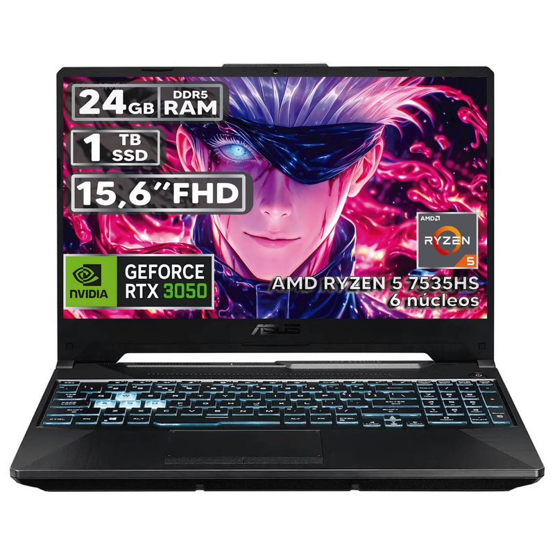 ASUS - PORTÁTIL GAMER ASUS RYZEN 5 7535HS 24GB RAM 1TB SSD RTX 3050 4GB 15,6 FHD BLACK