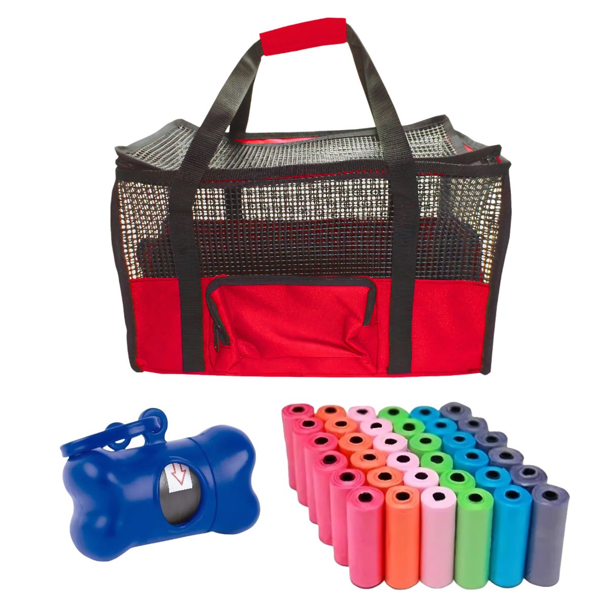 HALLY PET - Maletín Cargador Mediano + Dispensador + 20 Rollos Rojo