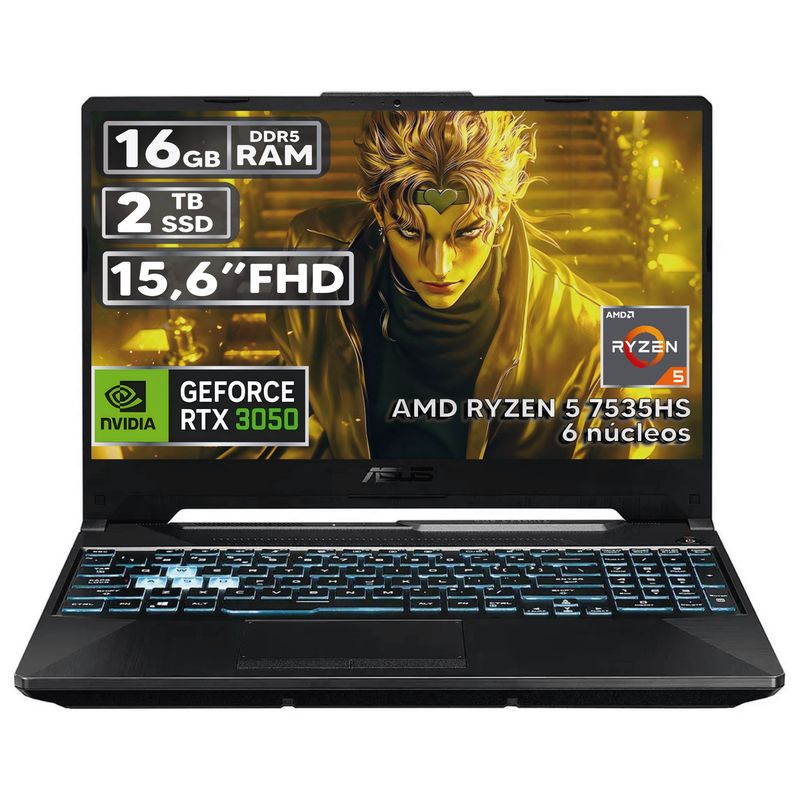 ASUS - PORTÁTIL GAMER ASUS RYZEN 5 7535HS 16GB RAM 2TB SSD RTX 3050 4GB 15,6 FHD BLACK