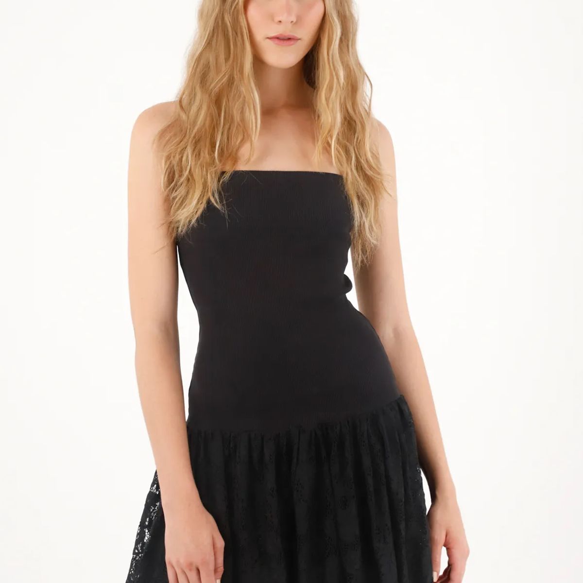 TENNIS - Vestido corto strapless negro para mujer